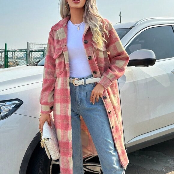 Casual Plaid Print Flap Pocket Overcoat - Picture 4 of 5